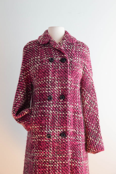 Fabulous 1960's Raspberry, Cherry & Vanilla Mohair Tweed Coat / SM