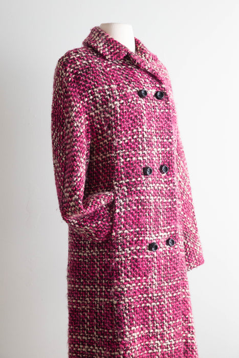 Fabulous 1960's Raspberry, Cherry & Vanilla Mohair Tweed Coat / SM