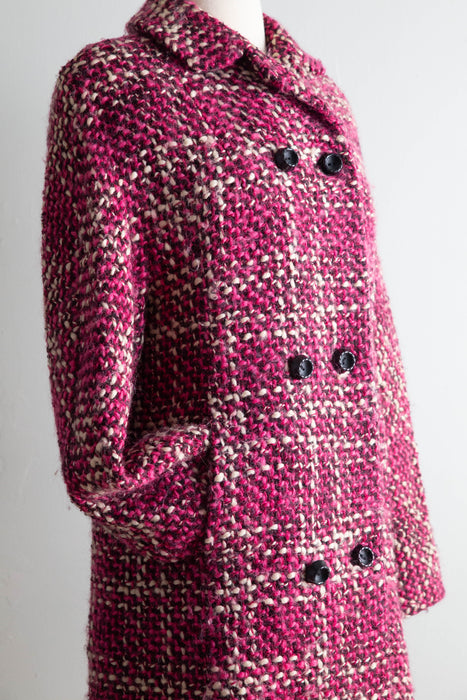 Fabulous 1960's Raspberry, Cherry & Vanilla Mohair Tweed Coat / SM
