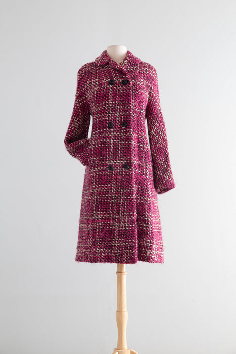 Fabulous 1960's Raspberry, Cherry & Vanilla Mohair Tweed Coat / SM