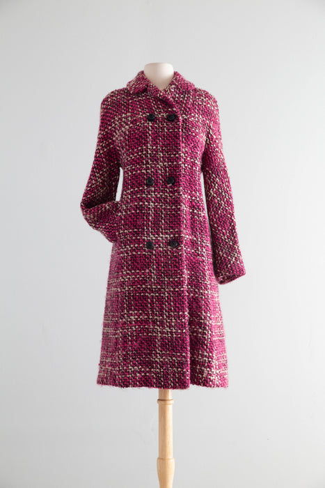 Fabulous 1960's Raspberry, Cherry & Vanilla Mohair Tweed Coat / SM