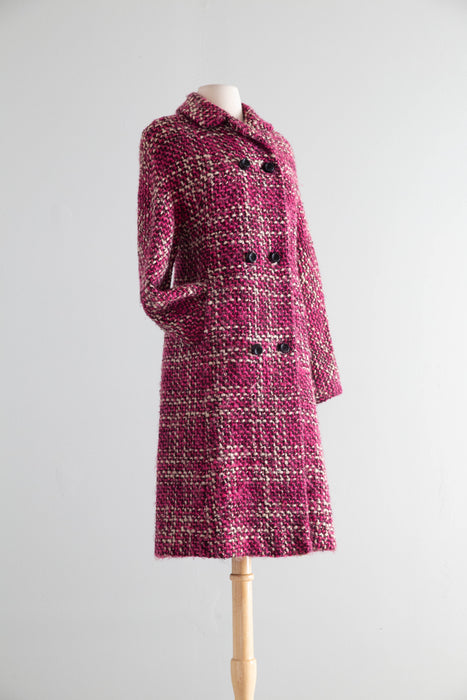 Fabulous 1960's Raspberry, Cherry & Vanilla Mohair Tweed Coat / SM