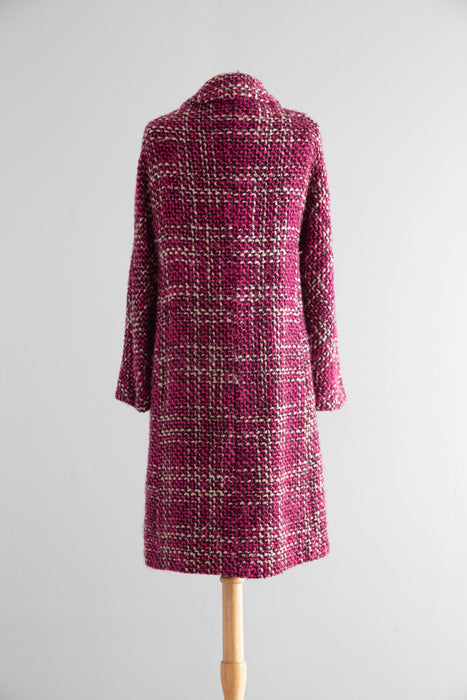 Fabulous 1960's Raspberry, Cherry & Vanilla Mohair Tweed Coat / SM