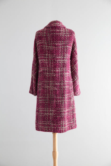 Fabulous 1960's Raspberry, Cherry & Vanilla Mohair Tweed Coat / SM