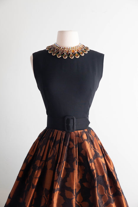 Stunning Late 1950's Copper Floral Cocktail Dress By Kimie / M