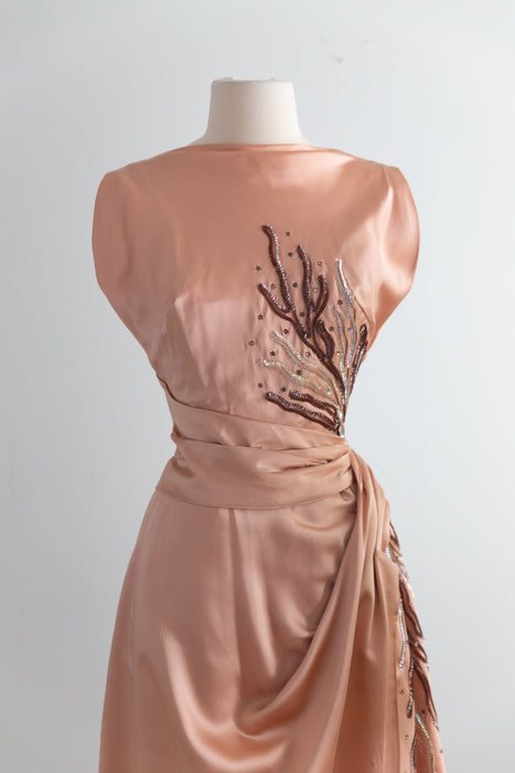 Fabulous 1950's Emma Domb Evening Dress With Sequin Coral / S