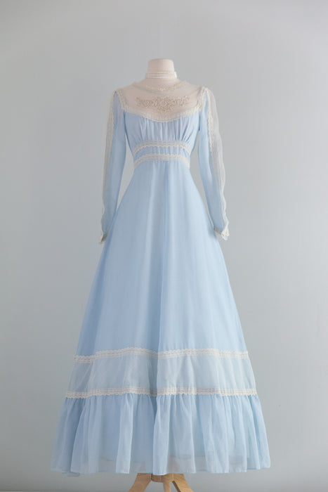 The Dreamiest 1970's Gunne Sax Dress Powder Blue Prairie Dress / SM