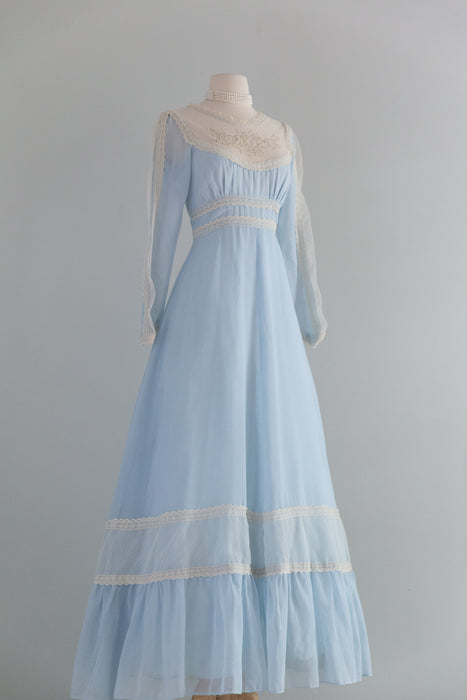 The Dreamiest 1970's Gunne Sax Dress Powder Blue Prairie Dress / SM
