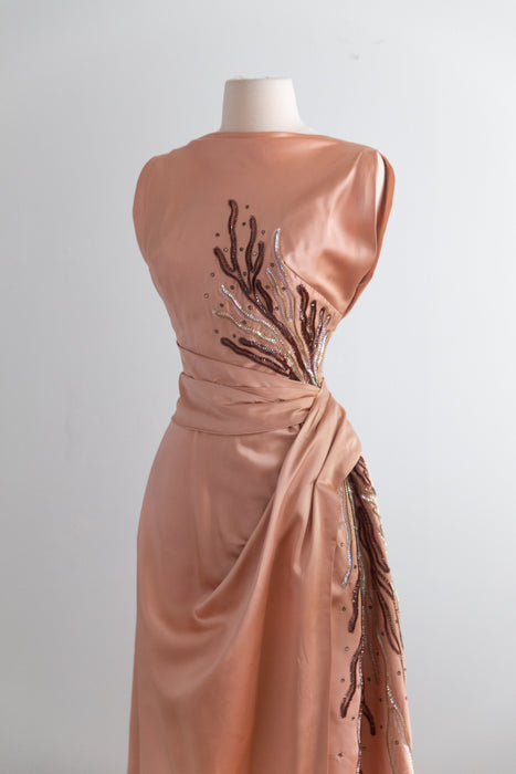 Fabulous 1950's Emma Domb Evening Dress With Sequin Coral / S