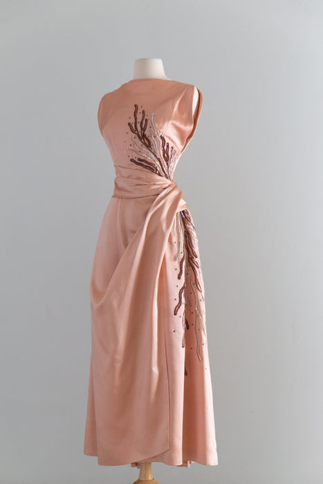 Fabulous 1950's Emma Domb Evening Dress With Sequin Coral / S