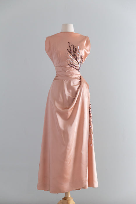 Fabulous 1950's Emma Domb Evening Dress With Sequin Coral / S