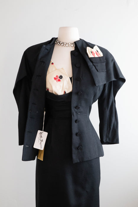 Glamorous 1950's Silk Dress & Jacket Set By Morton Bregman / Small