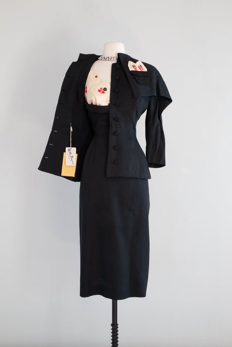 Glamorous 1950's Silk Dress & Jacket Set By Morton Bregman / Small