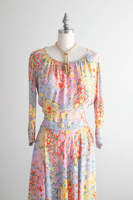 Ethereal 1940's Impressionist Print Soft Rayon Dress From I. Magnin / SM