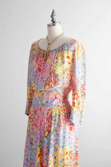 Ethereal 1940's Impressionist Print Soft Rayon Dress From I. Magnin / SM