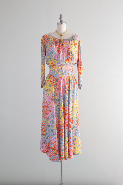 Ethereal 1940's Impressionist Print Soft Rayon Dress From I. Magnin / SM