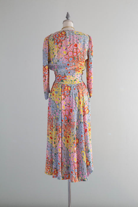 Ethereal 1940's Impressionist Print Soft Rayon Dress From I. Magnin / SM