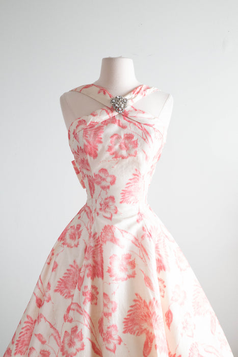 Exquisite 1950's Suzy Perette Silk Floral Print Party Dress / Small