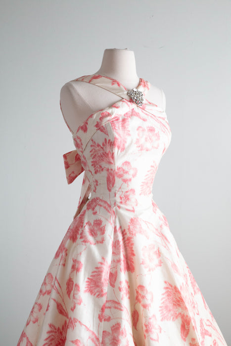 Exquisite 1950's Suzy Perette Silk Floral Print Party Dress / Small