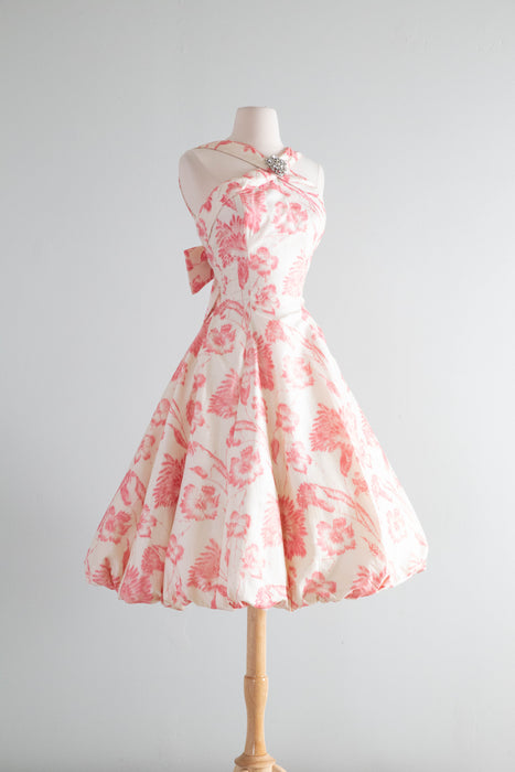 Exquisite 1950's Suzy Perette Silk Floral Print Party Dress / Small