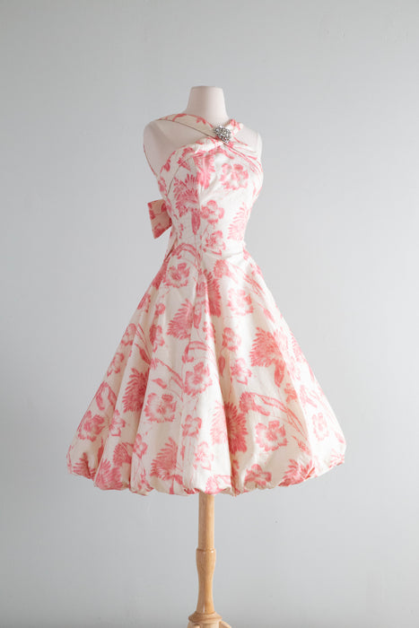 Exquisite 1950's Suzy Perette Silk Floral Print Party Dress / Small