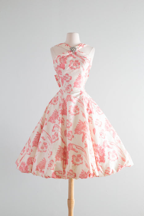 Exquisite 1950's Suzy Perette Silk Floral Print Party Dress / Small