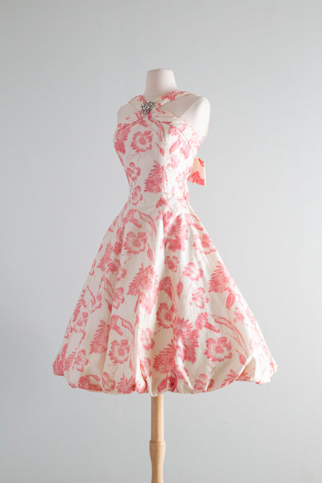 Exquisite 1950's Suzy Perette Silk Floral Print Party Dress / Small