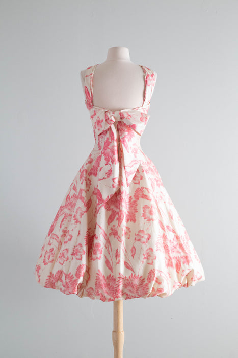 Exquisite 1950's Suzy Perette Silk Floral Print Party Dress / Small