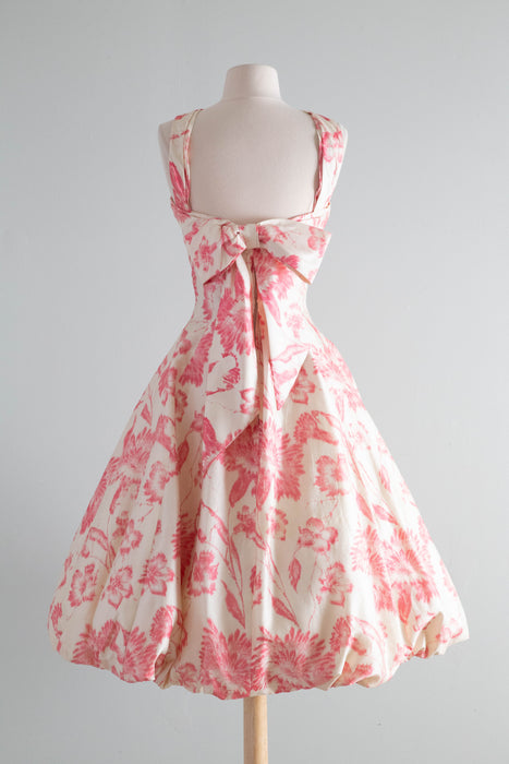 Exquisite 1950's Suzy Perette Silk Floral Print Party Dress / Small