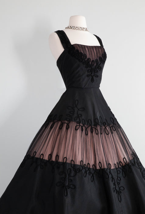 Divine 1950's Emma Domb Black Taffeta Party Dress / Small
