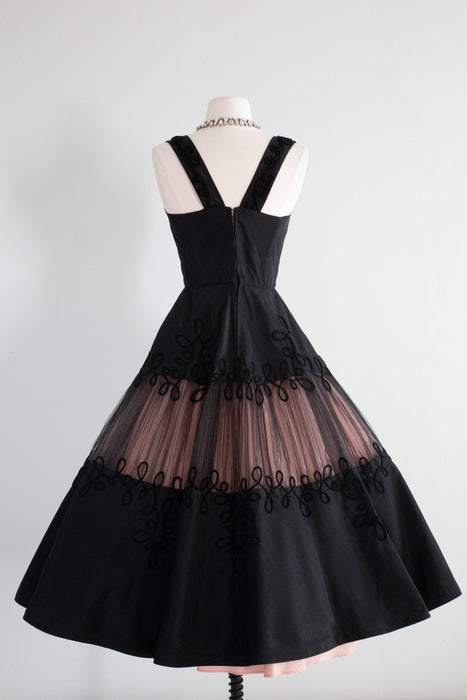 Divine 1950's Emma Domb Black Taffeta Party Dress / Small Xtabay Vintage Divine 1950's Emma Domb Black Taffeta Party Dress / Small Xtabay Vintage