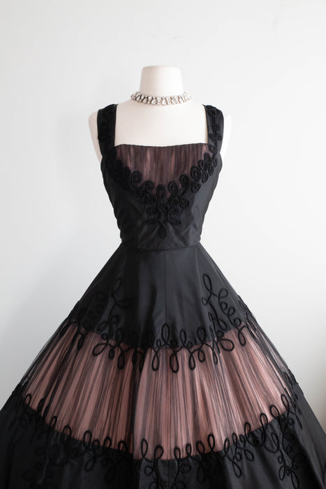 Divine 1950's Emma Domb Black Taffeta Party Dress / Small