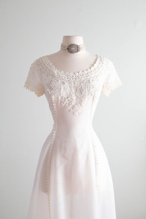 Beautiful 1960's William Cahill Wedding Gown With Floral Applique'/ Small