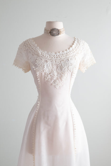 Beautiful 1960's William Cahill Wedding Gown With Floral Applique'/ Small