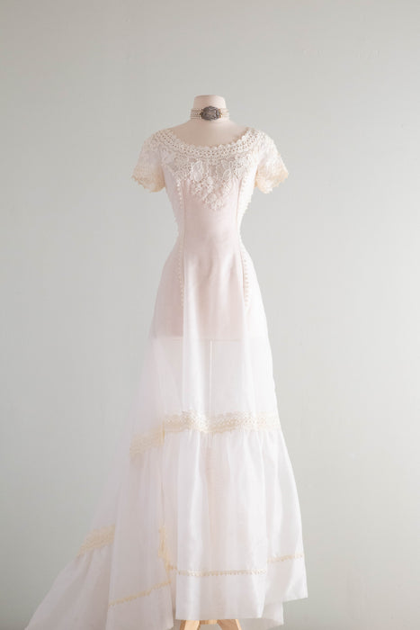 Beautiful 1960's William Cahill Wedding Gown With Floral Applique'/ Small