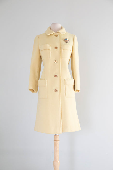 Timeless Chic 1960's Chanel Inspired Butter Yellow Wool Coat By Bardley / M