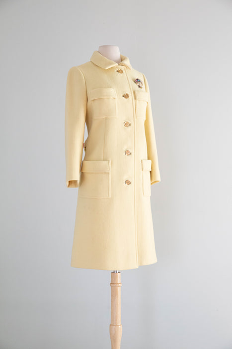 Timeless Chic 1960's Chanel Inspired Butter Yellow Wool Coat By Bardley / M