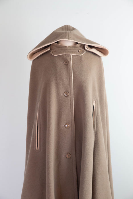 Chic 1970's 100% Wool Hooded Cape By Mr. Fred / OS
