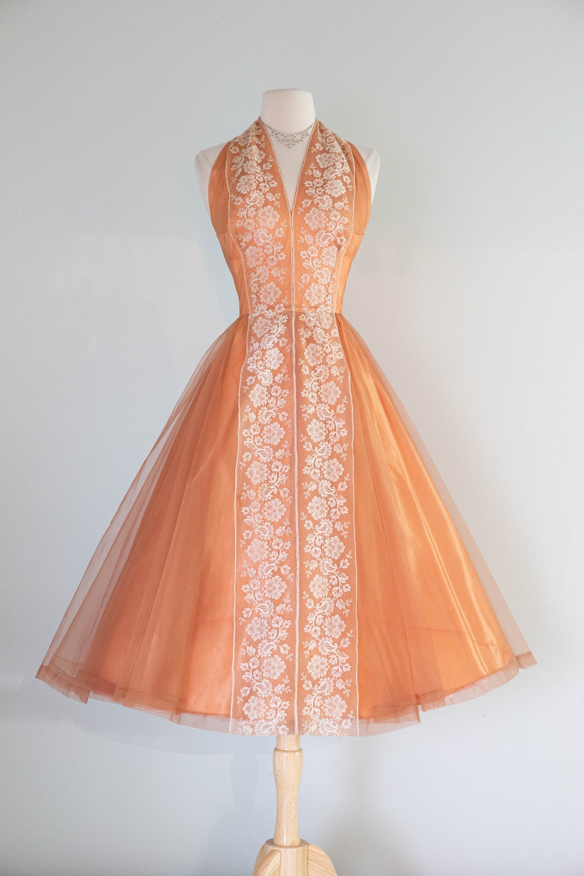 Breathtaking 1950's Couture Cocktail Halter Dress In Satin Breathtaking 1950's Couture Cocktail Halter Dress In Satin