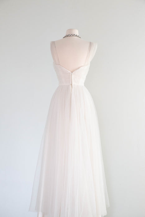 Exquisite 1950's Ivory Formal Wedding Dress With Embellished Bodice / XS