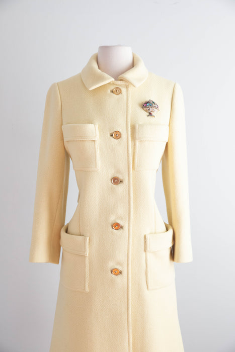 Timeless Chic 1960's Chanel Inspired Butter Yellow Wool Coat By Bardley / M