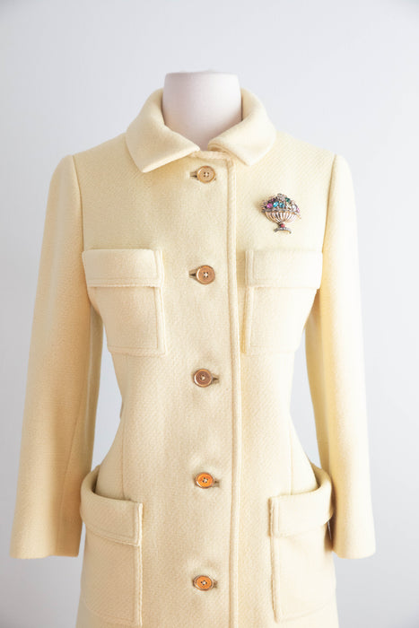 Timeless Chic 1960's Chanel Inspired Butter Yellow Wool Coat By Bardley / M