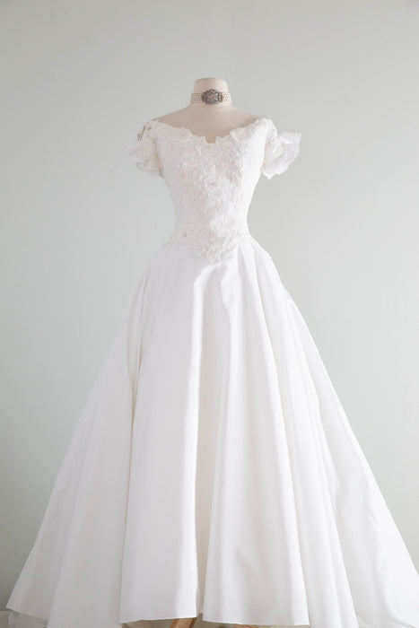 Romantic Early 1980's Off The Shoulder Wedding Gown By Bianchi / SM