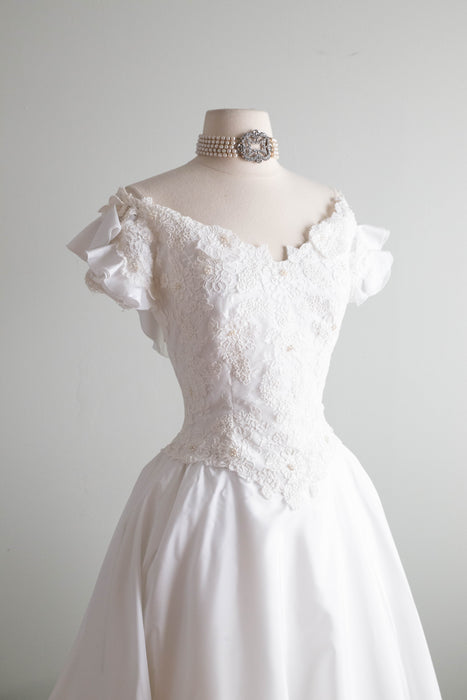 Romantic Early 1980's Off The Shoulder Wedding Gown By Bianchi / SM