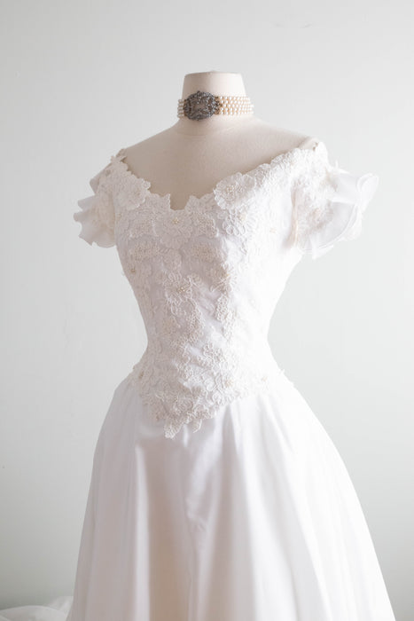 Romantic Early 1980's Off The Shoulder Wedding Gown By Bianchi / SM