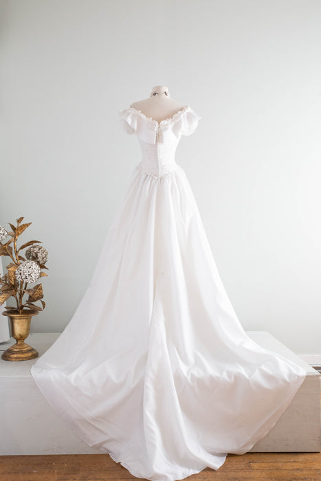 Romantic Early 1980's Off The Shoulder Wedding Gown By Bianchi / SM