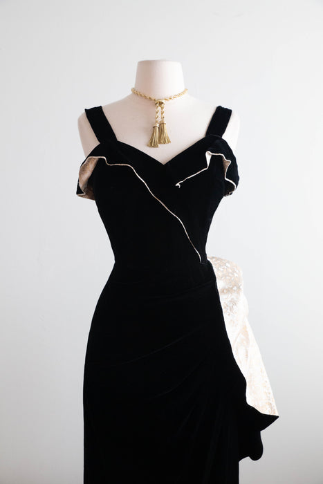 Glamorous 1950's Old Hollywood Black Velvet Evening Gown By De Michael / S