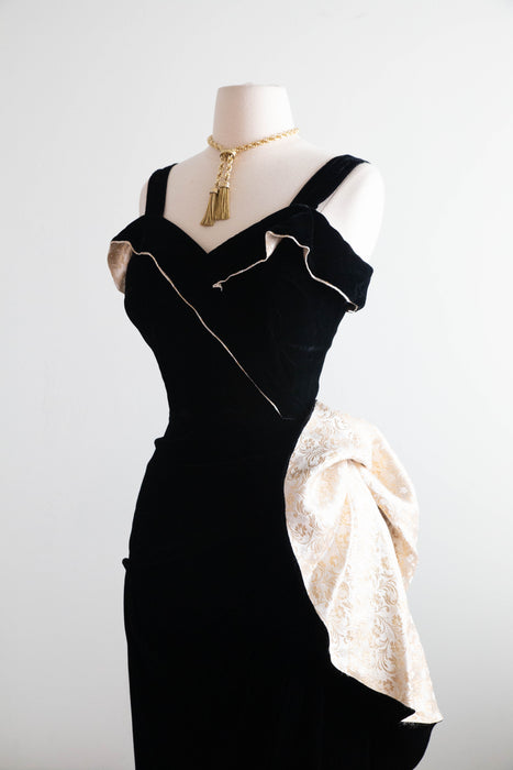 Glamorous 1950's Old Hollywood Black Velvet Evening Gown By De Michael / S