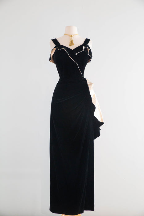Glamorous 1950's Old Hollywood Black Velvet Evening Gown By De Michael / S