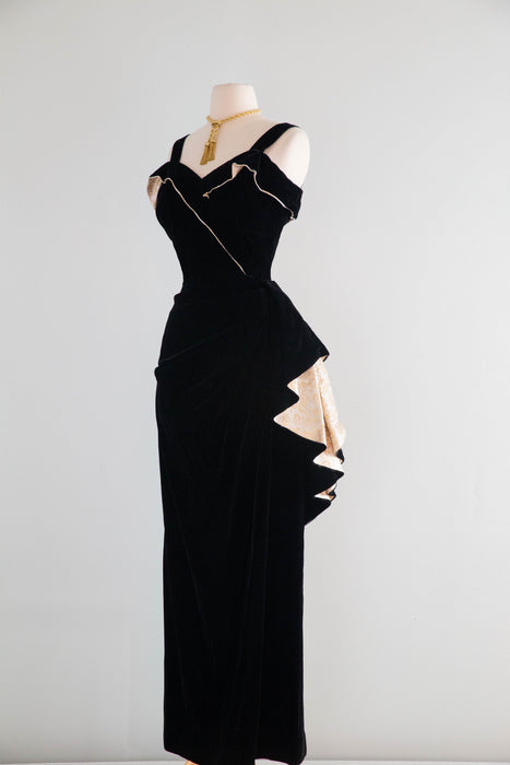 Glamorous 1950's Old Hollywood Black Velvet Evening Gown By De Michael Xtabay Vintage Glamorous 1950's Old Hollywood Black Velvet Evening Gown By De Michael Xtabay Vintage